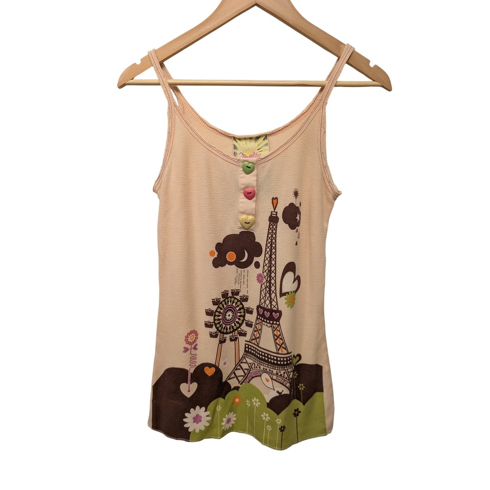 Crafty Couture Paris Eiffel Tower Waffle Knit Tank Top Y2K Indie Sleaze Whimsy